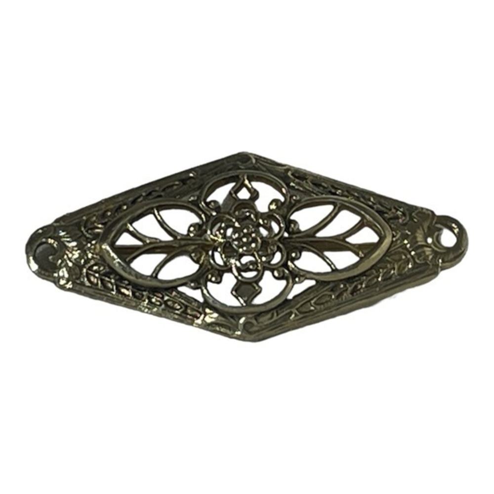 Vintage Floral Filigree Pin Brooch Gold Toned Triangular 2" Etched Brooch Mint